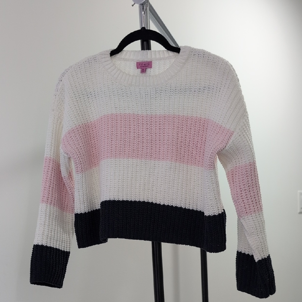 Francesca's Collections Cream, Pink, and Black Sweater